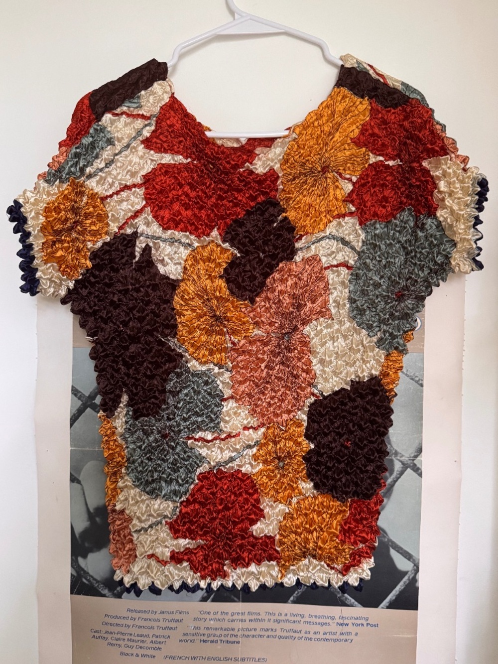 Vintage Y2K Floral Popcorn Top Crinkle Stretch Blouse Multicolor 90s 00s